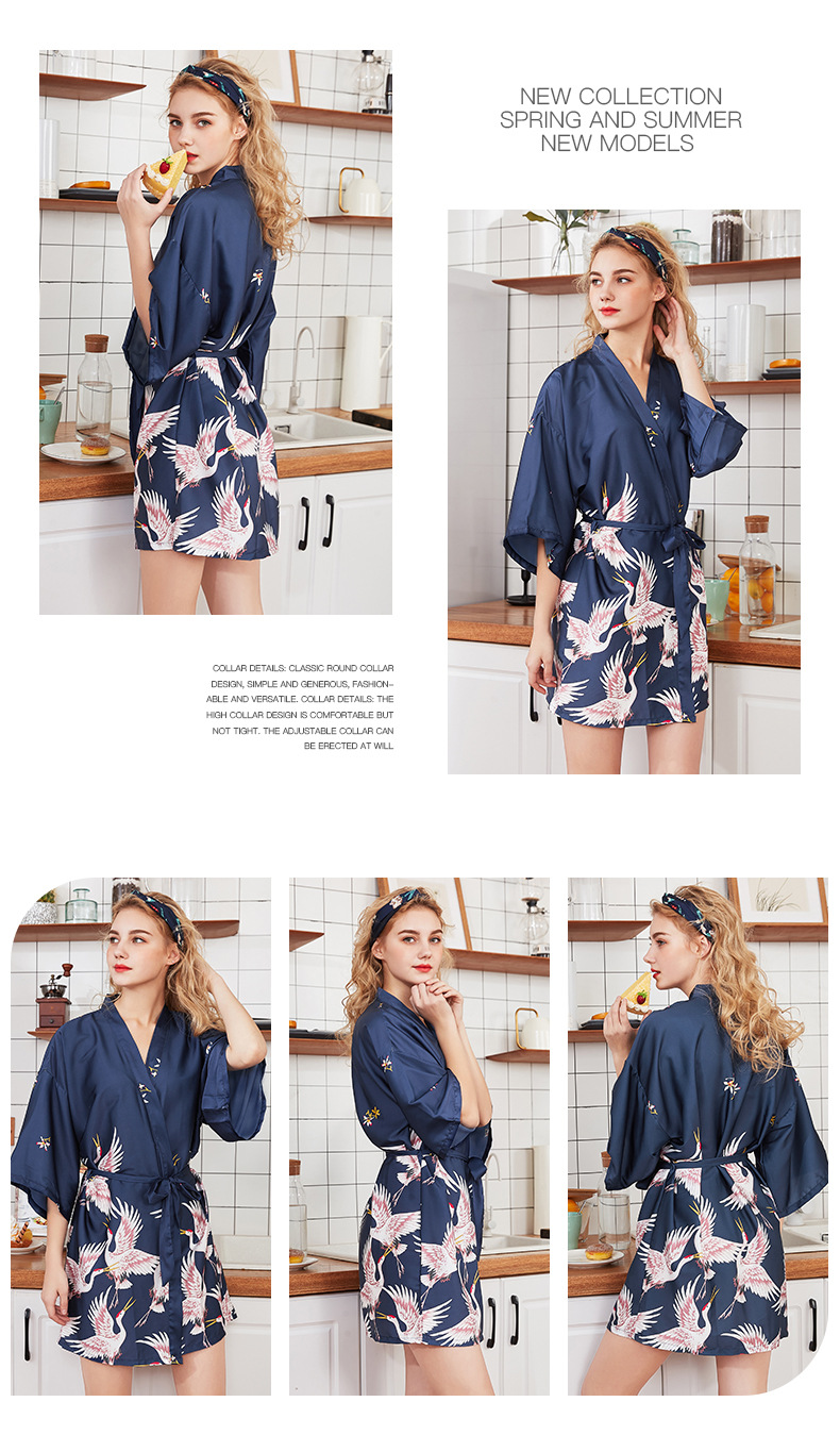 Floral Satin Kimono Robes for Women Short Robe for Wedding Party pajamas
