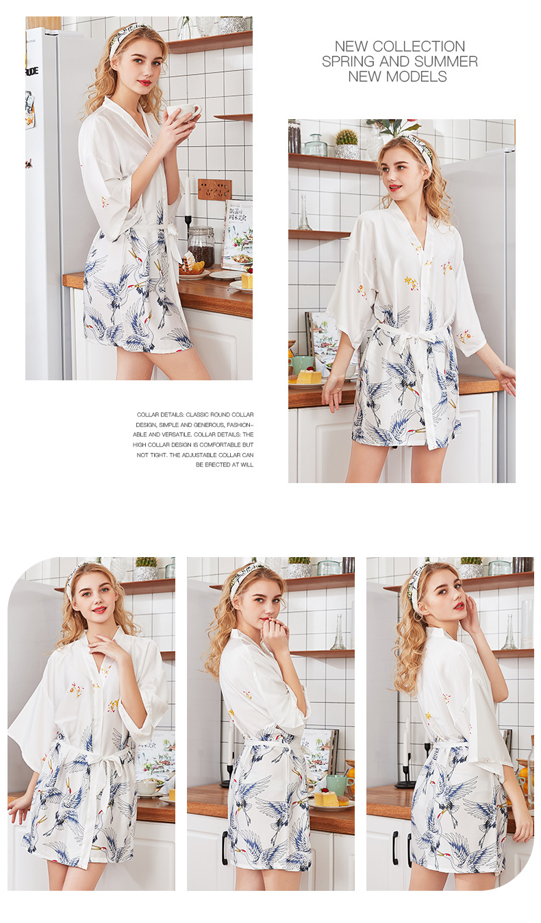 Floral Satin Kimono Robes for Women Short Robe for Wedding Party pajamas