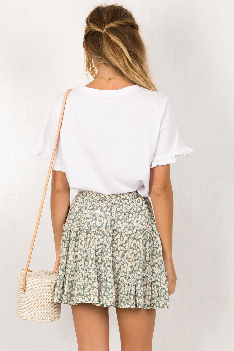 Women&apos;s Floral High Waist Ruffle Flared Boho A-Line Pleated Skater Mini Skirt