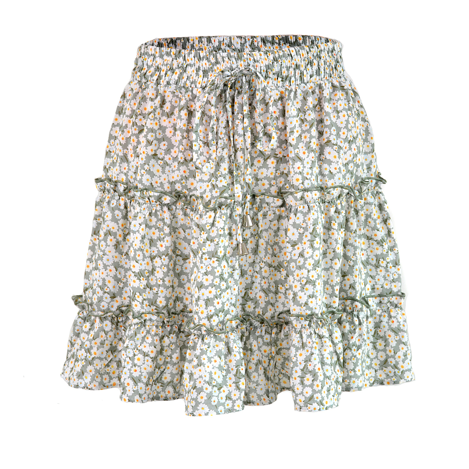 Women&apos;s Floral High Waist Ruffle Flared Boho A-Line Pleated Skater Mini Skirt