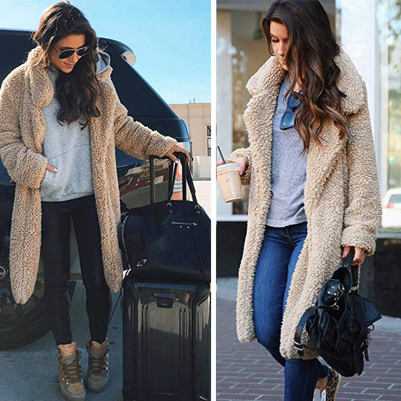 Womens Open Front Cardigan Outerwear Long Sleeve Fuzzy Vest Jacket coat