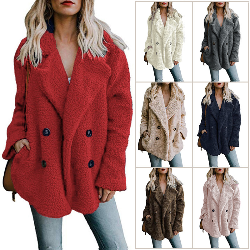 Women&apos;s Coat Casual Lapel Fleece Fuzzy Faux Shearling Button Warm Winter Oversized Outwear Jackets