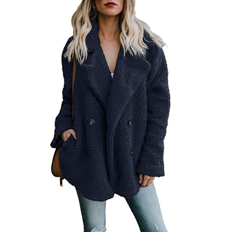 Women&apos;s Coat Casual Lapel Fleece Fuzzy Faux Shearling Button Warm Winter Oversized Outwear Jackets