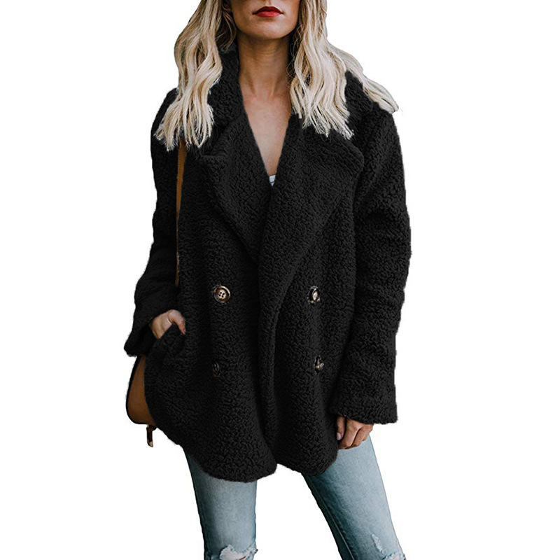 Women&apos;s Coat Casual Lapel Fleece Fuzzy Faux Shearling Button Warm Winter Oversized Outwear Jackets