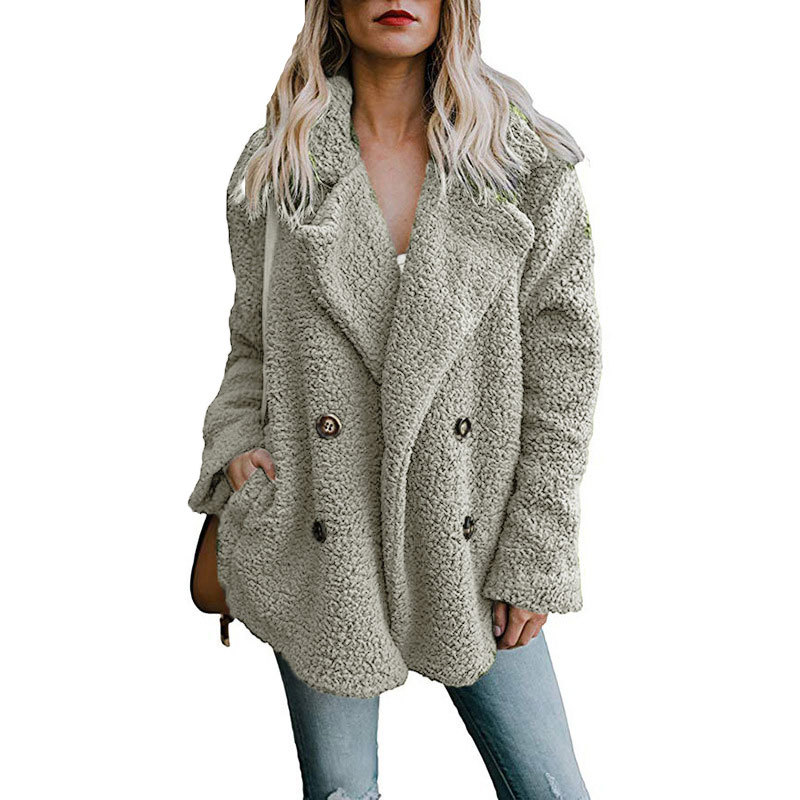Women&apos;s Coat Casual Lapel Fleece Fuzzy Faux Shearling Button Warm Winter Oversized Outwear Jackets