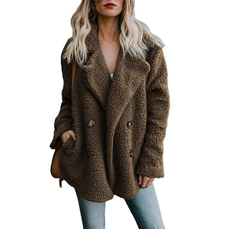 Women&apos;s Coat Casual Lapel Fleece Fuzzy Faux Shearling Button Warm Winter Oversized Outwear Jackets