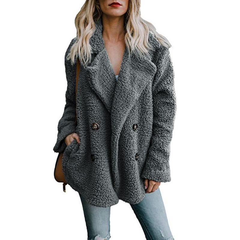 Women&apos;s Coat Casual Lapel Fleece Fuzzy Faux Shearling Button Warm Winter Oversized Outwear Jackets