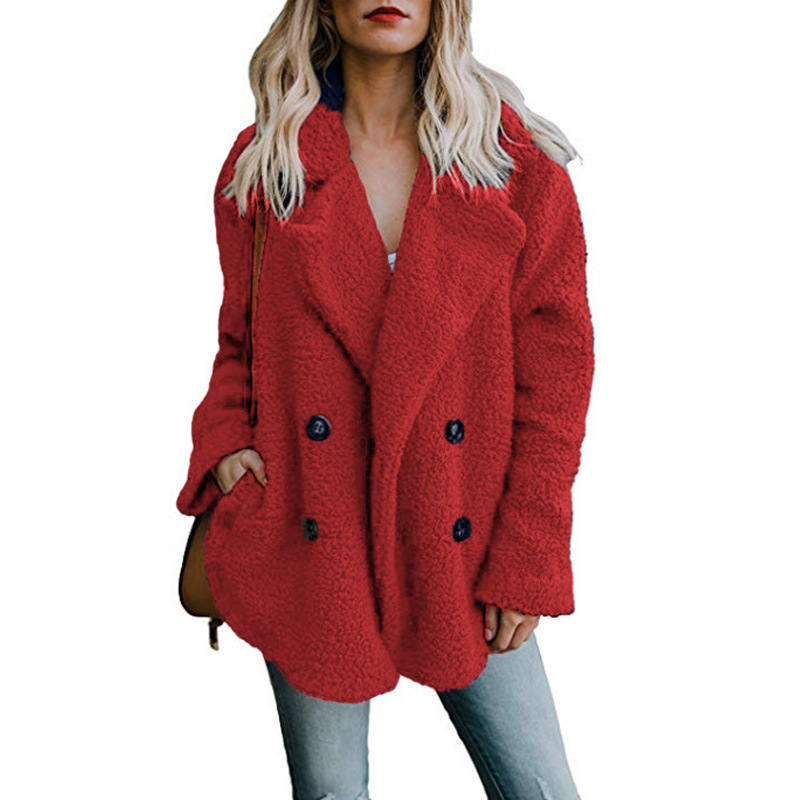 Women&apos;s Coat Casual Lapel Fleece Fuzzy Faux Shearling Button Warm Winter Oversized Outwear Jackets