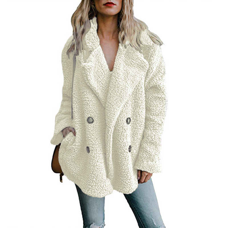 Women&apos;s Coat Casual Lapel Fleece Fuzzy Faux Shearling Button Warm Winter Oversized Outwear Jackets