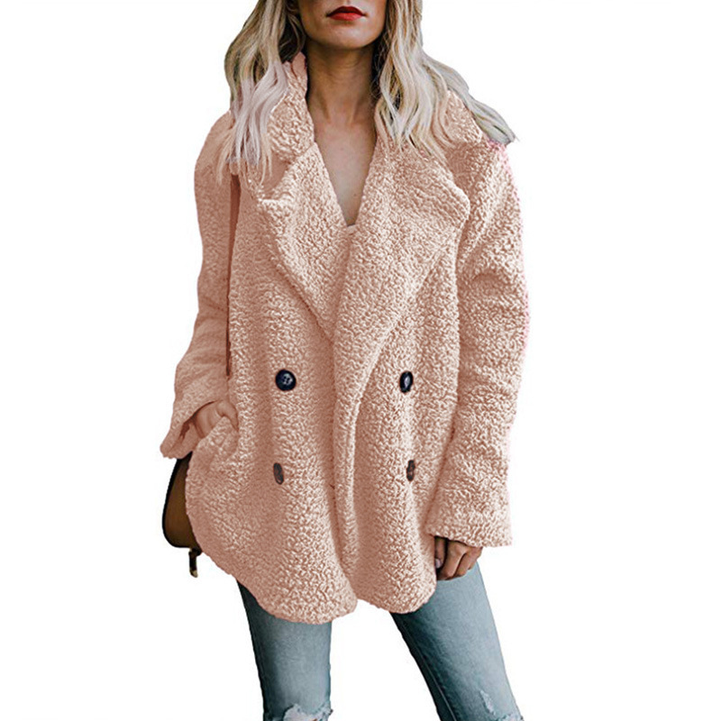 Women&apos;s Coat Casual Lapel Fleece Fuzzy Faux Shearling Button Warm Winter Oversized Outwear Jackets