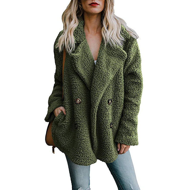 Women&apos;s Coat Casual Lapel Fleece Fuzzy Faux Shearling Button Warm Winter Oversized Outwear Jackets