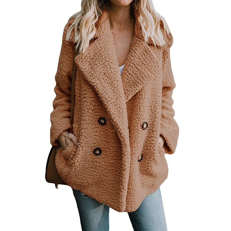 Women&apos;s Coat Casual Lapel Fleece Fuzzy Faux Shearling Button Warm Winter Oversized Outwear Jackets