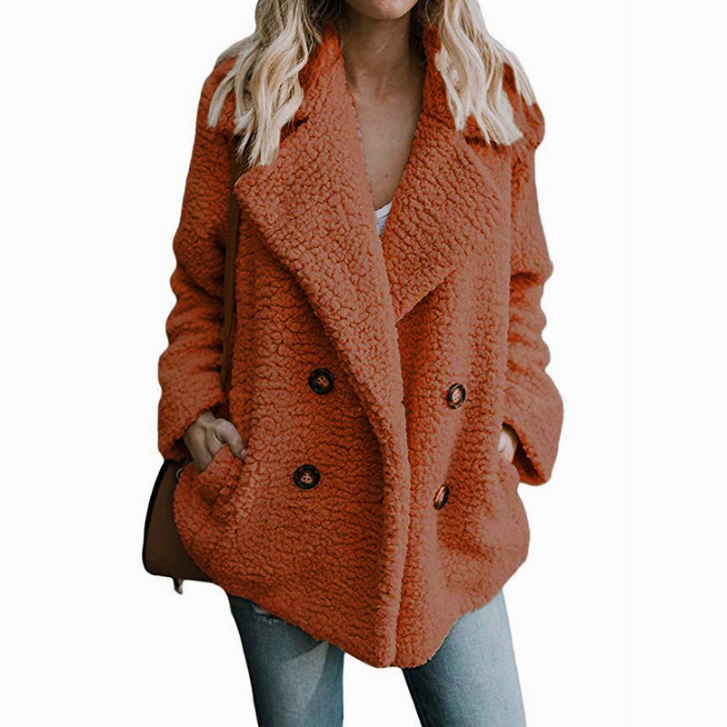 Women&apos;s Coat Casual Lapel Fleece Fuzzy Faux Shearling Button Warm Winter Oversized Outwear Jackets