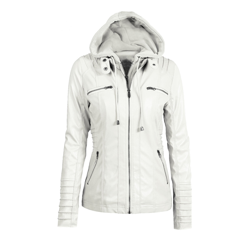 Women&apos;s Hooded Faux Leather Moto Biker Jacket
