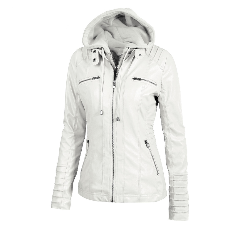 Women&apos;s Hooded Faux Leather Moto Biker Jacket