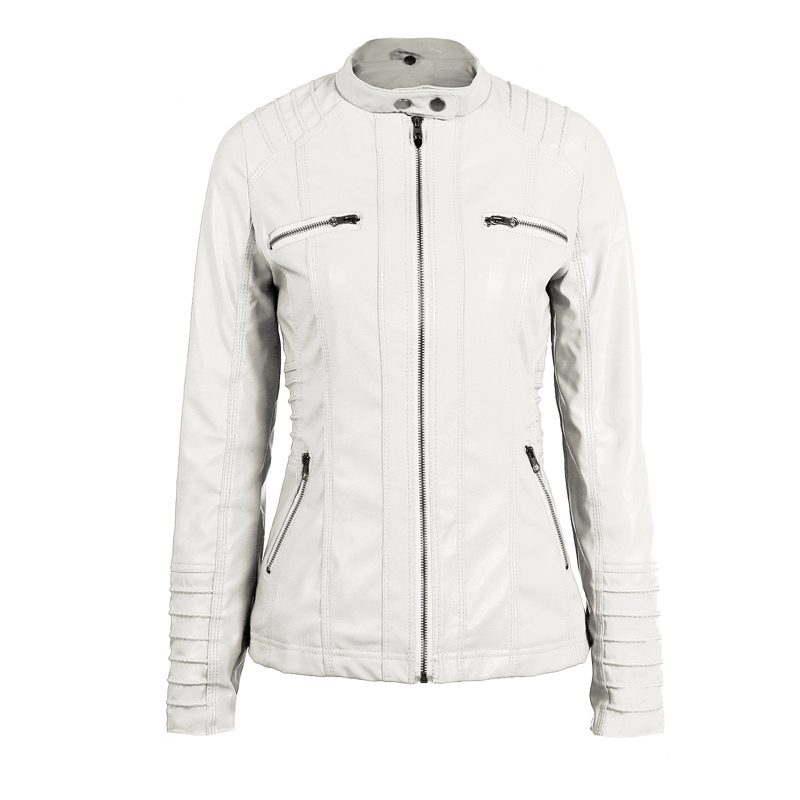 Women&apos;s Hooded Faux Leather Moto Biker Jacket