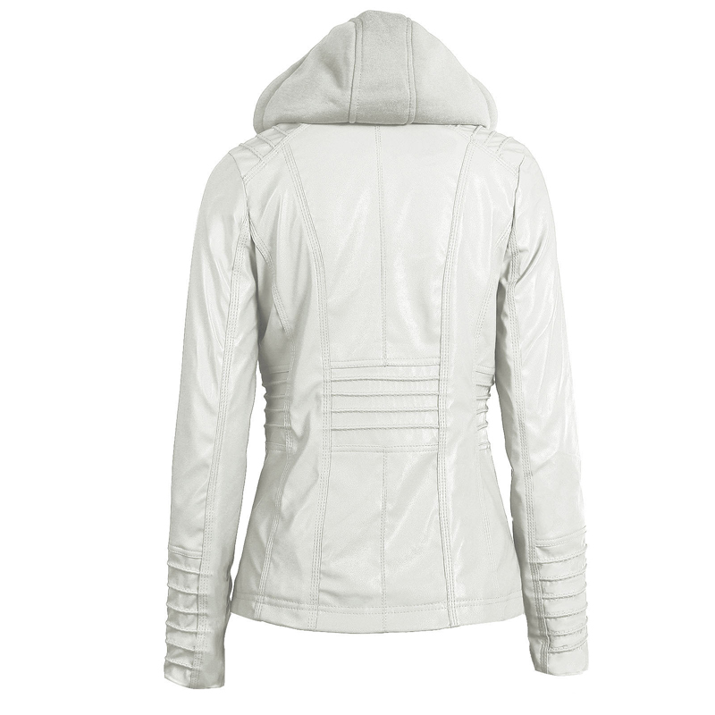 Women&apos;s Hooded Faux Leather Moto Biker Jacket