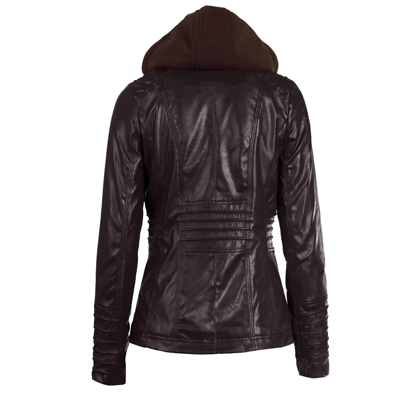 Women&apos;s Hooded Faux Leather Moto Biker Jacket