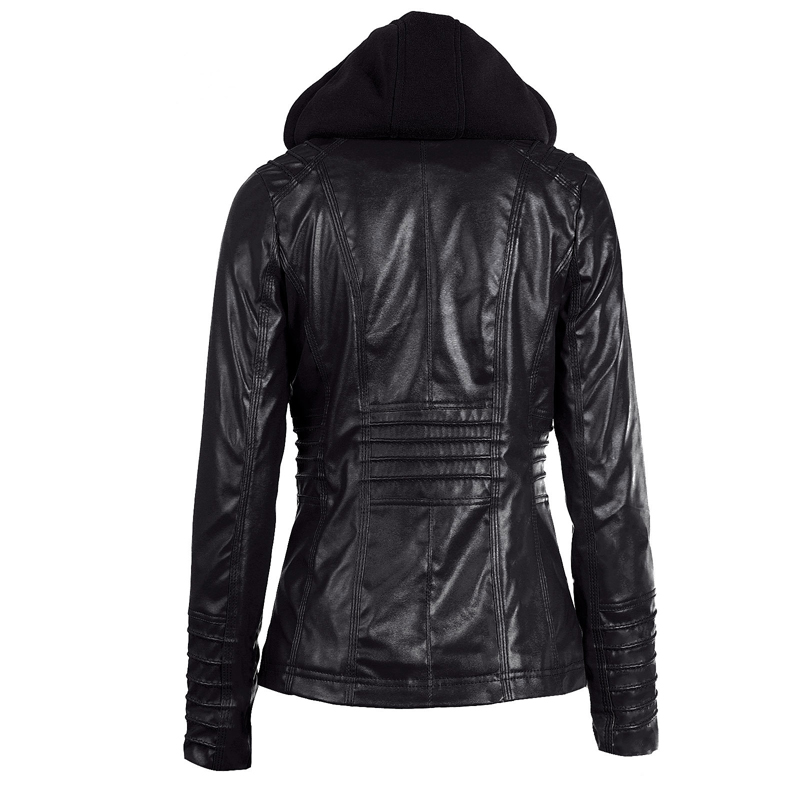 Women&apos;s Hooded Faux Leather Moto Biker Jacket