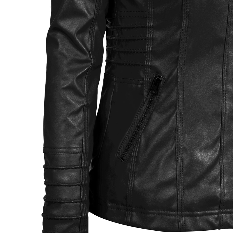Women&apos;s Hooded Faux Leather Moto Biker Jacket