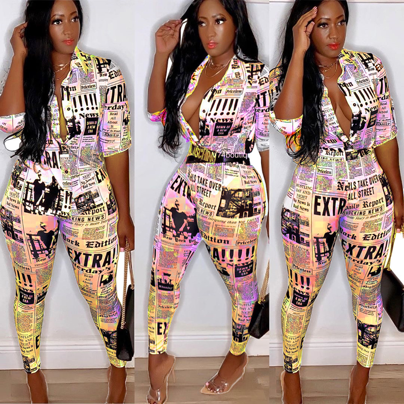 Women 2 Piiece Set Short Shirt And Long Pants Sportsuit Tracksuit