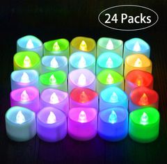 24 pcs Flameless LED Tea Lights Bulb Battery Operated  Candle lamp for Wedding,Table,Festival 24 pcs colourful one size CR2032 battery