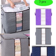 3 Pack Extra Large Capacity Storage Bins with Clear Window, Reinforced Handle and Sturdy Zipper Home Storage & Organization 3 pcs（gray+purple+dark blue）-47*28*48cm