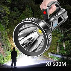 Rechargeable Spotlight Flashlight Handheld Super Bright LED Hunting Portable Waterproof with USB Black one size