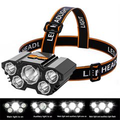 1200Lumen Ultra Bright 5 LED Head light, USB Rechargeable Waterproof Headlight Flashlight with Zoomable, 3 Modes Head Lamp for Outdoor Camping Hiking Fishing Hunting Black 5 LED