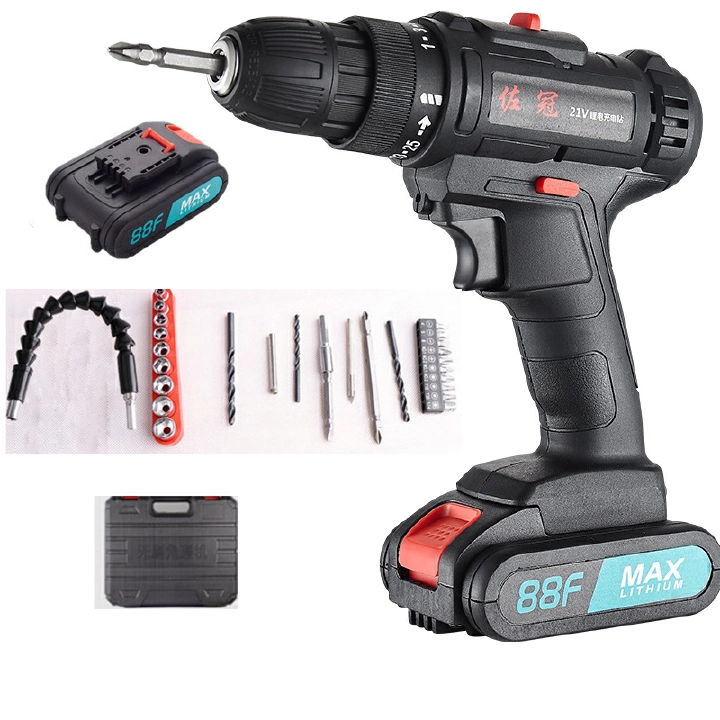 Electric Cordless Drill, 21V Impact Drill Driver Set  28pcs Accessories for Drilling Wood, Metal, Ceramics, Plastic EU plug