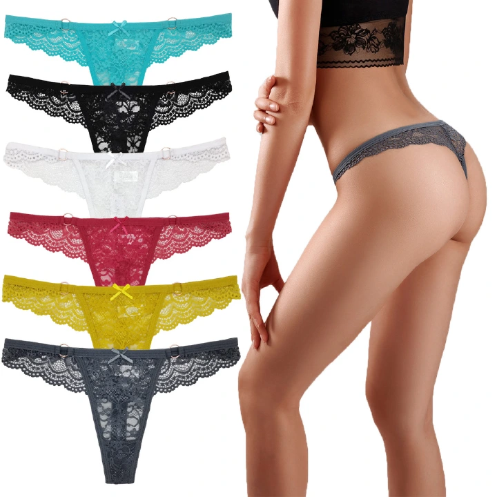 6 pcs Fashion Women's Underwear Thongs Panties assorted Lace Splice Women's G-string Invisible briefs underwear clothing Ladies super soft Hollow out lace panties