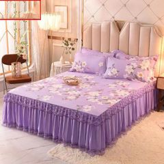 1pc Bed Skirt + 2pcs Pillowcase Fitted Sheet Cover Graceful Bedspread Double Lace Bedding Set Home Textile as picture 5*6
