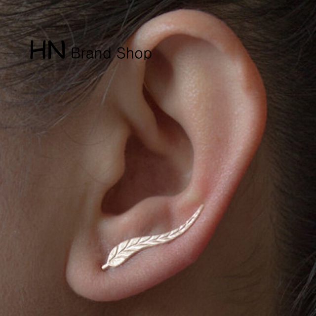 HN Brand-1 pair/Set New Beautiful Hot Long Metal tree leaves stud earrings Women Jewellery