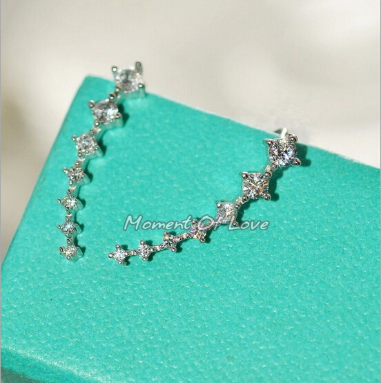 HN Brand-1 pair/Set New Beautiful A row of 7 Diamond stars stud earrings For Women Jewellery Gift
