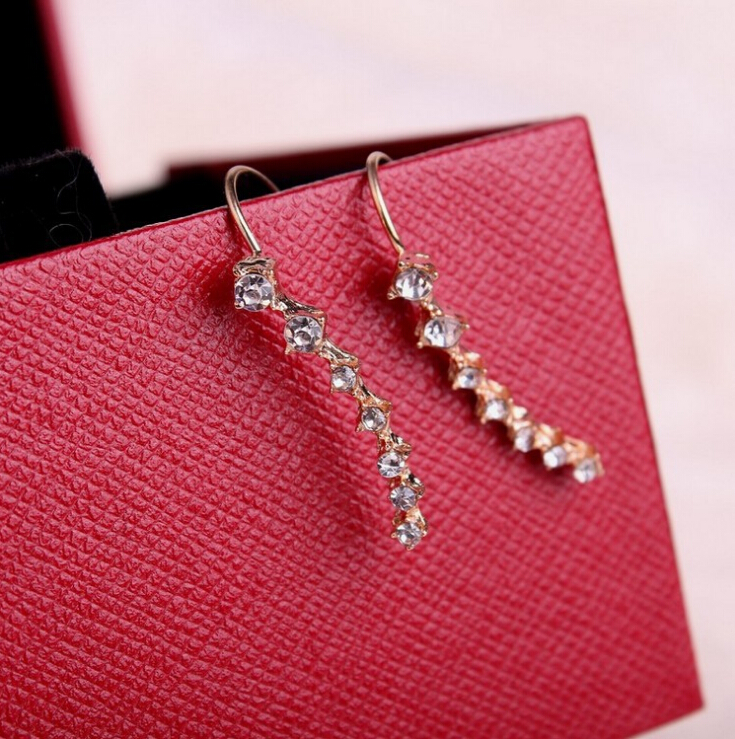 HN Brand-1 pair/Set New Beautiful A row of 7 Diamond stars stud earrings For Women Jewellery Gift