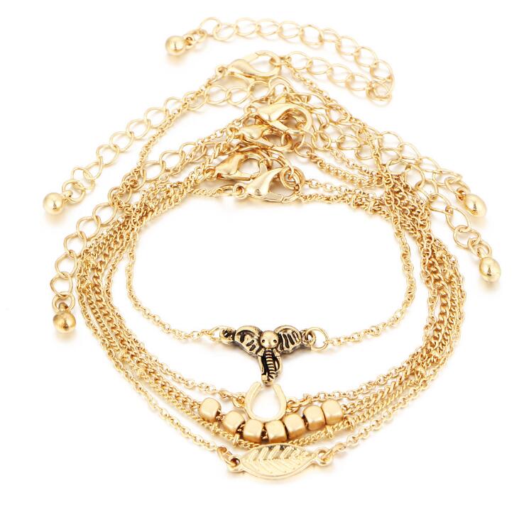 HN 5 Piece New Bohemia Small elephant Anklet Turquoise Bracelets Bangles Women Men Jewellery