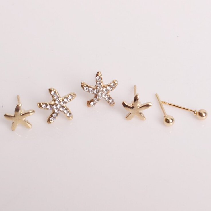 HN Brand 3 piece/Set New Beads Starfish flowers stud earring For Women Jewellery Valentines Gift