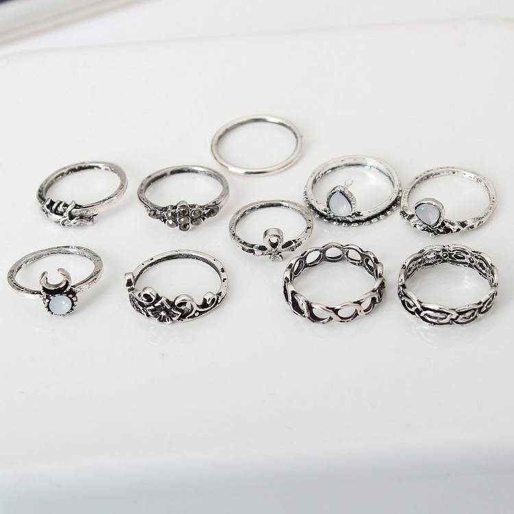 HN Brand 10 piece/Set New Beautiful Carved Flower gem crystal Rings Women Jewellery Valentines Gift