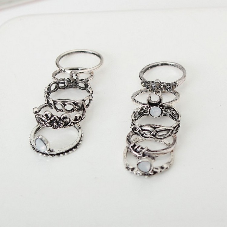 HN Brand 10 piece/Set New Beautiful Carved Flower gem crystal Rings Women Jewellery Valentines Gift