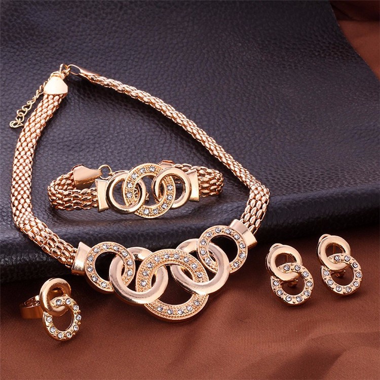 HN Brand-5 piece/Set New Necklace Pendant Earring Studs Bracelet Wedding Rings Women Valentines Gift