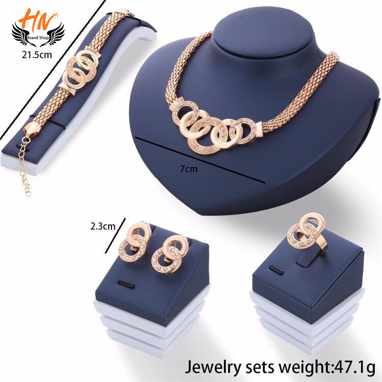 HN Brand-5 piece/Set New Necklace Pendant Earring Studs Bracelet Wedding Rings Women Valentines Gift