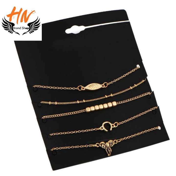 HN 5 Piece New Bohemia Small elephant Anklet Turquoise Bracelets Bangles Women Men Jewellery