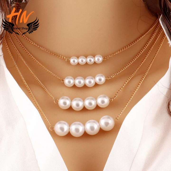 HN Brand 1 Piece New Multi layer Pearl Metal Necklaces Pendant Women/Men Jewellery Valentines Gift