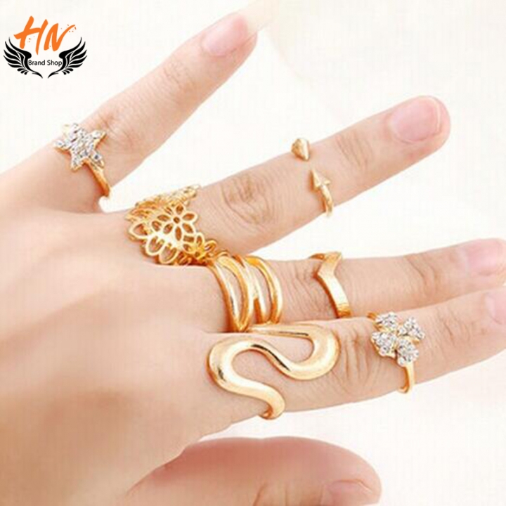 HN Brand 7 piece New Water zircon Hollowed flowers stars diamond Wedding Rings Women Men Jewellery