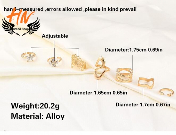 HN Brand 7 piece New Water zircon Hollowed flowers stars diamond Wedding Rings Women Men Jewellery