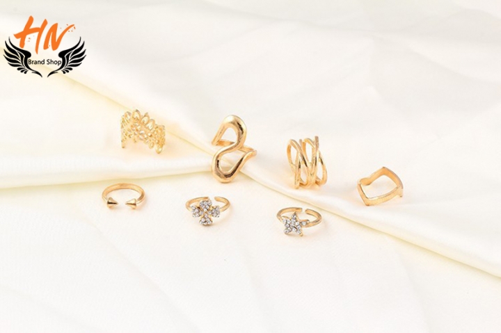 HN Brand 7 piece New Water zircon Hollowed flowers stars diamond Wedding Rings Women Men Jewellery