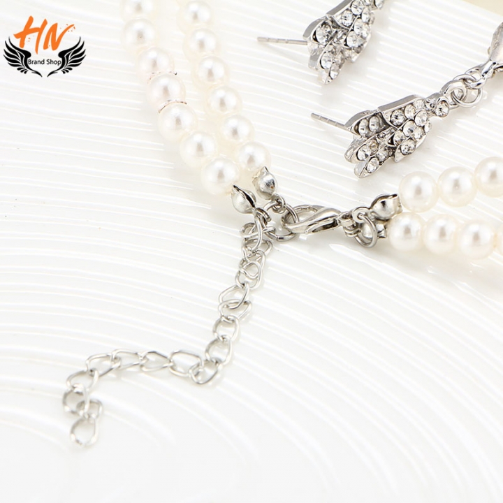 HN Brand 3 piece New Bridal Pearl crystal Drops Necklace pendant stud earring Women Jewellery Gift
