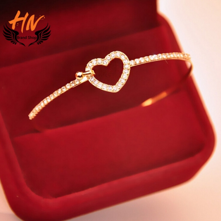 HN Brand 1pcs New Fashion Bow the heart of love Diamond Metal Bracelets Bangles Women Jewellery Gift