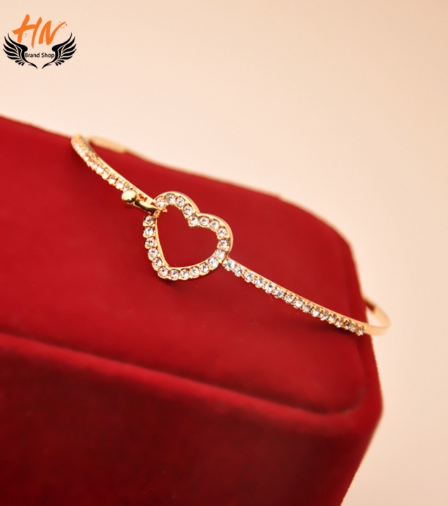 HN Brand 1pcs New Fashion Bow the heart of love Diamond Metal Bracelets Bangles Women Jewellery Gift