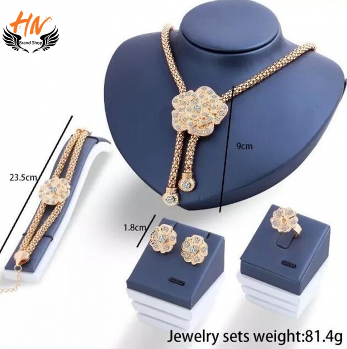 HN Brand 5 piece/Set New Diamond Flower Ring Necklace pendant stud earring Women Jewellery Gift